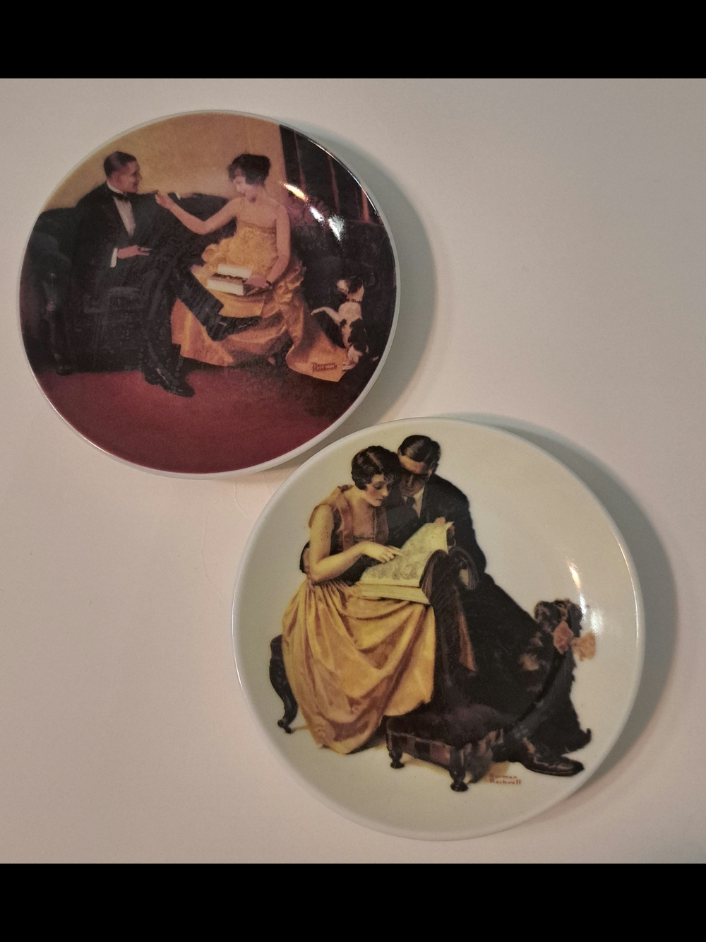 Vintage 4" Norman Rockwell Miniature Collector Plates Set Of 2